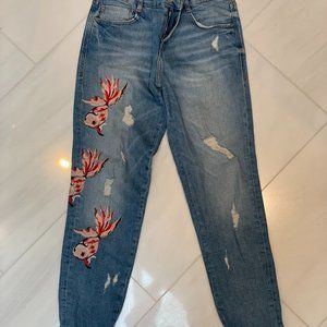 Zara Trafaluc Denim with Embroidered/Beaded Koi fish